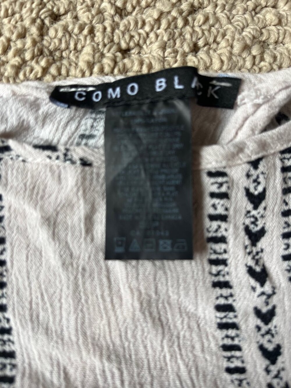 EUC Como Black 100% Rayon Festival Crop Top Blouse Ecru Striped Hearts Small - Picture 5 of 9